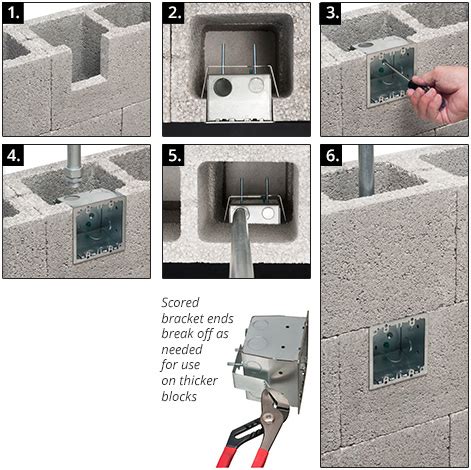 how to secure electrical box inside conder block|electrical outlet box concrete block.